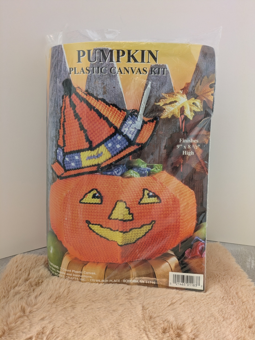 Design Works Halloween Pumpkin Plastic Canvas Kit With Witch Hat #halloween